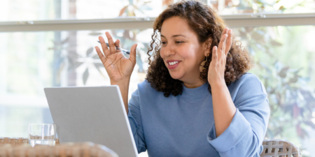 Remote worker on a video chat on her laptop